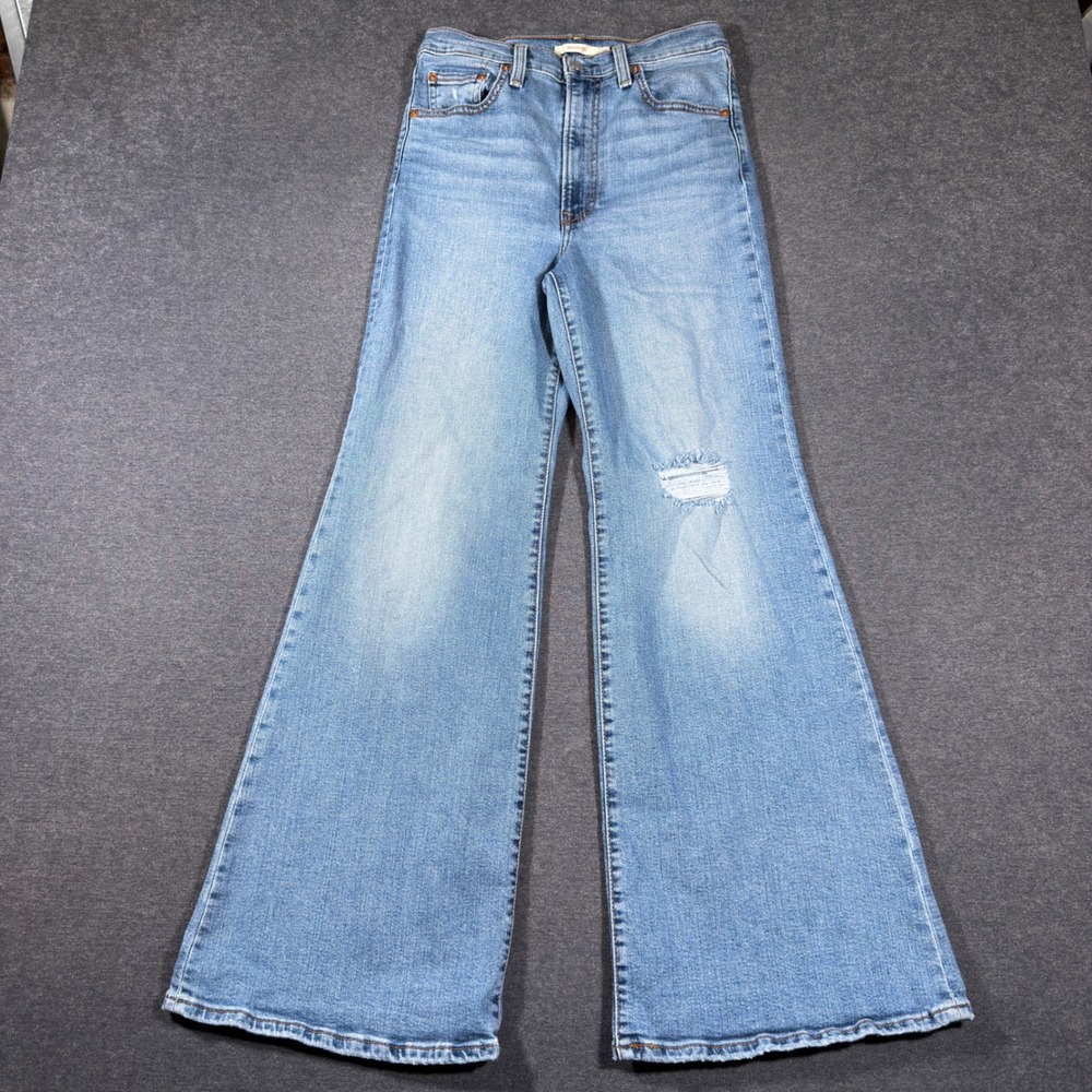 Levi's Ribcage Bell Jeans Women 28 Blue High Rise Distressed Flare Leg Denim
